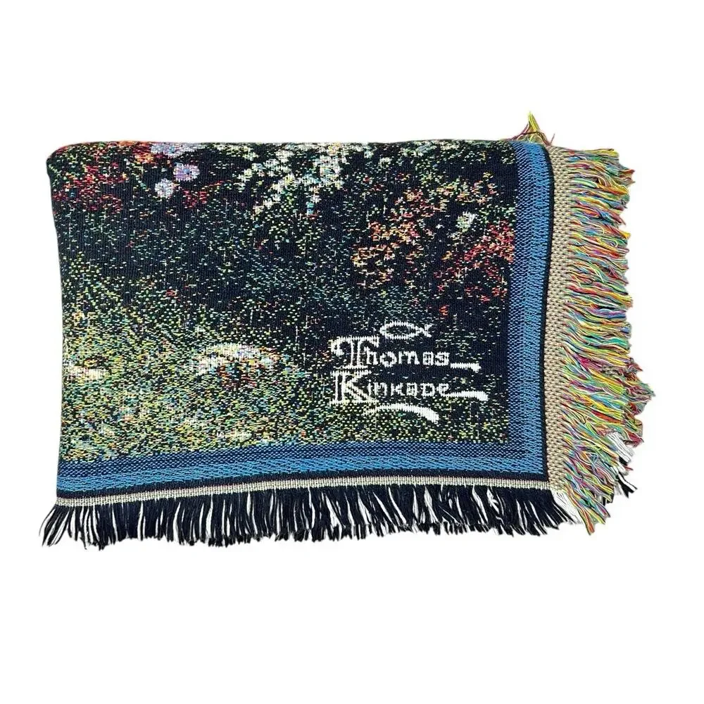 Thomas Kinkade Throw Blanket Lamplight Bridge Painter of Light Tapestry 63x42
